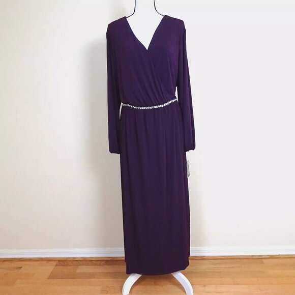 Alexa B Cocktail Dress Women's Plus Size 16W Purple Rhinestones Long Sleeve - Picture 1 of 8